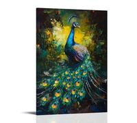 Animal Oil Painting - Colorful Peacock Displaying Its Iridescent Feathers- A Vibrant Symphony of Blues And Greens in Baroque Style Stylish Wall Hanging Art - Decorative Poster Mural24x36inch(60x90cm)