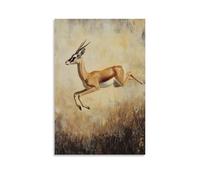 Animal Oil Painting - Graceful Gazelle- A Delicate Depiction of A Gazelle Mid-leap through Sun-dappled Savanna Grass, Capturing Elegance in Motion Contemporary Hanging Wall Art - Decorative Mural Desi