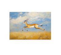 Animal Oil Painting - Graceful Gazelle- Delicate Brushstrokes Depicting A Fleet-footed Antelope Mid-leap Across Sunlit Grasslands Contemporary Hanging Wall Art - Decorative Mural Design24x36inch(60x90