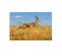 Animal Oil Painting - Graceful Gazelle- Delicate Brushstrokes Depicting A Fleet-footed Antelope Mid-leap Across Sunlit Grasslands Contemporary Hanging Wall Art - Decorative Mural Design16x24inch(40x60
