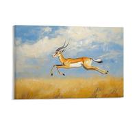 Animal Oil Painting - Graceful Gazelle- Delicate Brushstrokes Depicting A Fleet-footed Antelope Mid-leap Across Sunlit Grasslands Contemporary Hanging Wall Art - Decorative Mural Design16x24inch(40x60