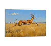 Animal Oil Painting - Graceful Gazelle- Delicate Brushstrokes Depicting A Fleet-footed Antelope Mid-leap Across Sunlit Grasslands Contemporary Hanging Wall Art - Decorative Mural Design20x30inch(50x75