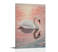 Animal Oil Painting - Graceful White Swan Gliding Across A Serene Lake, Reflecting Soft Pink Sunset on Rippling Water Fashionable Wall Decor - Hanging Art Poster And Mural12x18inch(30x45cm)