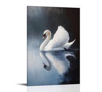 Animal Oil Painting - Graceful White Swan Gliding on Mirror-Like Lake at Twilight Modern Hanging Wall Decor - Artistic Mural Print12x18inch(30x45cm)