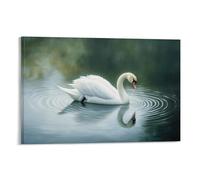 Animal Oil Painting - Graceful White Swan Gliding on Serene Lake with Ripples And Soft Reflections Stylish Wall Hanging Art - Decorative Poster Mural12x18inch(30x45cm)