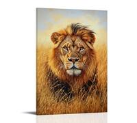 Animal Oil Painting - Majestic Lion in Golden Savannah- A Regal Portrait of The King of Beasts with Sunlit Mane And Piercing Gaze Modern Hanging Wall Decor - Artistic Mural Print24x36inch(60x90cm)