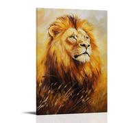 Animal Oil Painting - Majestic Lion in Golden Savannah- A Regal Portrait of The King of Beasts with Sunlight Glowing on His Mane Modern Hanging Wall Decor - Artistic Mural Print12x18inch(30x45cm)