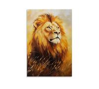 Animal Oil Painting - Majestic Lion in Golden Savannah- A Regal Portrait of The King of Beasts with Sunlight Glowing on His Mane Modern Hanging Wall Decor - Artistic Mural Print12x18inch(30x45cm)