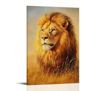 Animal Oil Painting - Majestic Lion in Golden Savannah- A Regal Portrait of The King of Beasts with Sunlight Filtering Through His Mane Fashionable Wall Decor - Hanging Art Poster And Mural12x18inch(3