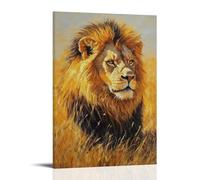 Animal Oil Painting - Majestic Lion in Golden Savannah- A Regal Portrait of The King of Beasts with Sunlight Glowing on His Mane Stylish Wall Hanging Art - Decorative Poster Mural16x24inch(40x60cm)