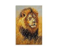 Animal Oil Painting - Majestic Lion in Golden Savannah- A Regal Portrait of The King of Beasts with Sunlight Glowing on His Mane Stylish Wall Hanging Art - Decorative Poster Mural12x18inch(30x45cm)
