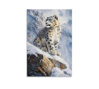 Animal Oil Painting - Mystical Snow Leopard- A Rare Glimpse of The Elusive Mountain Predator Blending Into Its Icy Himalayan Habitat Stylish Wall Hanging Art - Decorative Poster Mural24x36inch(60x90cm