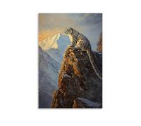 Animal Oil Painting - Mystical Snow Leopard- A Rare Snow Leopard Perched on A Rocky Cliff in The Himalayan Mountains at Twilight Wall Art Mural Modern Decoration Hanging Art Poster 12x18inch(30x45cm)