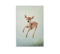 Animal Oil Painting of A Baby Deer Bungee-jumping from An Invisible Ledge, Framed Against A Pale Sage Green Sky. Fashionable Wall Decor - Hanging Art Poster And Mural20x30inch(50x75cm)
