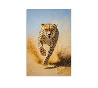 Animal Oil Painting of A Cheetah Trail-running through Endless Desert Flats, Shadow Burning Across A Dusty Yellow Field. Fashionable Wall Decor - Hanging Art Poster And Mural24x36inch(60x90cm)