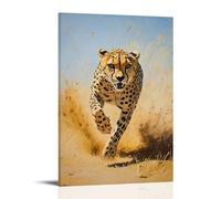 Animal Oil Painting of A Cheetah Trail-running through Endless Desert Flats, Shadow Burning Across A Dusty Yellow Field. Fashionable Wall Decor - Hanging Art Poster And Mural24x36inch(60x90cm)