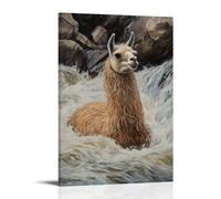 Animal Oil Painting of A Llama Drift-tubing through River Rapids, Head Held High And Proud. Decorative Modern Mural - Wall Art Hanging Poster 20x30inch(50x75cm)