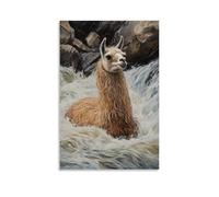 Animal Oil Painting of A Llama Drift-tubing through River Rapids, Head Held High And Proud. Decorative Modern Mural - Wall Art Hanging Poster 20x30inch(50x75cm)