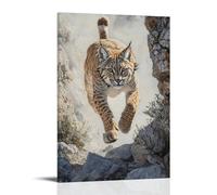 Animal Oil Painting of A Lynx Running Mountain Trails Like An Extreme Marathoner, Shadow Stretched over Sage Landscapes. Decorative Modern Mural - Wall Art Hanging Poster 08x12inch(20x30cm)