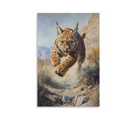 Animal Oil Painting of A Lynx Running Mountain Trails Like An Extreme Marathoner, Shadow Stretched over Sage Landscapes. Decorative Wall Mural Modern Hanging Art Poster12x18inch(30x45cm)