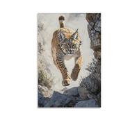 Animal Oil Painting of A Lynx Running Mountain Trails Like An Extreme Marathoner, Shadow Stretched over Sage Landscapes. Decorative Modern Mural - Wall Art Hanging Poster 08x12inch(20x30cm)