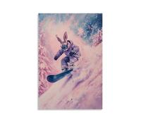 Animal Oil Painting of A Rabbit Snowboarding Down Pastel Pink Hills, Carving Fresh Trails in Soft Powdered Landscapes. Fashionable Wall Decor - Hanging Art Poster And Mural16x24inch(40x60cm)