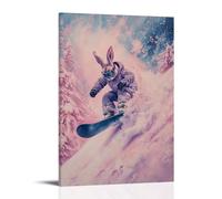 Animal Oil Painting of A Rabbit Snowboarding Down Pastel Pink Hills, Carving Fresh Trails in Soft Powdered Landscapes. Fashionable Wall Decor - Hanging Art Poster And Mural24x36inch(60x90cm)