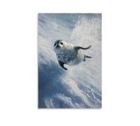 Animal Oil Painting of A Seal Skimming Along Snowy Drifts Like A Sled Racer, Brushed Warmly Against A Silver Winter Field. Stylish Wall Hanging Art - Decorative Poster Mural24x36inch(60x90cm)