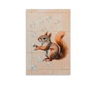 Animal Oil Painting of A Squirrel Slipping on Bathroom Tiles, Soap Bubbles Flying Against A Soft Peach Minimalist Background. Trendy Hanging Wall Art Decorative Mural Poster16x24inch(40x60cm)