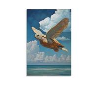 Animal Oil Painting of A Turtle Gliding through Invisible Air Currents in A Winged Suit, Floating Against An Aquamarine Horizon. Fashionable Wall Decor - Hanging Art Poster And Mural08x12inch(20x30cm)