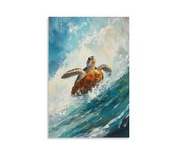 Animal Oil Painting of A Turtle Rolling through Rapids on A Wild Riverboarding Ride, Foamy Waters Glowing Under Turquoise Skies. Stylish Wall Hanging Art - Decorative Poster Mural12x18inch(30x45cm)