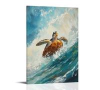Animal Oil Painting of A Turtle Rolling through Rapids on A Wild Riverboarding Ride, Foamy Waters Glowing Under Turquoise Skies. Stylish Wall Hanging Art - Decorative Poster Mural24x36inch(60x90cm)