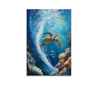 Animal Oil Painting of A Turtle Windsurfing between Coral Reef Towers. Decorative Wall Mural Modern Hanging Art Poster20x30inch(50x75cm)