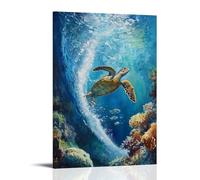 Animal Oil Painting of A Turtle Windsurfing between Coral Reef Towers. Decorative Wall Mural Modern Hanging Art Poster12x18inch(30x45cm)