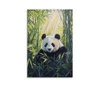 Animal Oil Painting - Pandas Bamboo Sanctuary- A Serene Composition of A Giant Panda Resting Among Lush Green Bamboo with Delicate Light Filtering through Stylish Wall Hanging Art - Decorative Poster