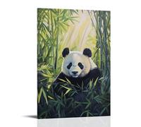 Animal Oil Painting - Pandas Bamboo Sanctuary- A Serene Composition of A Giant Panda Resting Among Lush Green Bamboo with Delicate Light Filtering through Stylish Wall Hanging Art - Decorative Poster