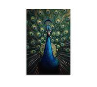 Animal Oil Painting - Vibrant Peacock Display- A Symphony of Iridescent Blues And Greens Captured in Baroque-Inspired Detail Fashionable Wall Decor - Hanging Art Poster And Mural20x30inch(50x75cm)
