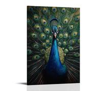 Animal Oil Painting - Vibrant Peacock Display- A Symphony of Iridescent Blues And Greens Captured in Baroque-Inspired Detail Fashionable Wall Decor - Hanging Art Poster And Mural20x30inch(50x75cm)