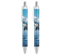 Animal Orcas Iceberg Retractable Ballpoint Pen Black Ink Ball Point Pen Work Pens 2 PCS