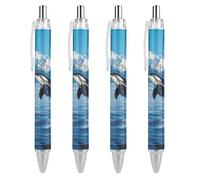Animal Orcas Iceberg Retractable Ballpoint Pen Black Ink Ball Point Pen Work Pens 4 PCS