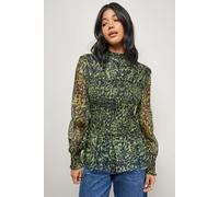 Animal Organza Shirring Blouson Sleeve Shirt Warehouse Lime 14