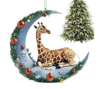 Animal Ornaments For Christmas Tree - 2D Giraffe On The Moon Festival Ornament | Acrylic Holiday Activity Ornaments For Door Handle Car Decor