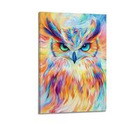 Animal Owl with Colorful Feathers Poster Modern Wall Art Canvas Aesthetic Decoration Painting 08x12inch(20x30cm) Frame-style