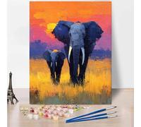 Animal Paint by Numbers for Adults, DIY Paint by Numbers Elephant, Canvas Oil Painting Kit with 3 Paintbrushes, Acrylic Pigment Drawing Paintwork for Gifts for Women 8x12 Inch Without Frame -XY47S