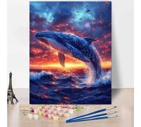 Animal Paint by Numbers for Adults, DIY Paint by Numbers Whale, Canvas Oil Painting Kit with 3 Paintbrushes, Acrylic Pigment Drawing Paintwork for Gifts for Women 24x32 inch Without Frame -XY709