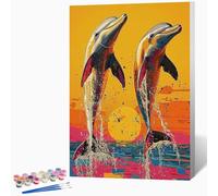 Animal Paint by Numbers for Adults Dolphin Paint by Numbers Kits, Hobbies for Adults Women, DIY Acrylic Pigment Color Oil Drawing Kits Wall Art for Living Room Decor 16x20in (Without Frame) -LKF07224I