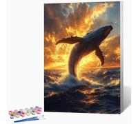 Animal Paint by Numbers for Adults Shark Paint by Numbers Kits, Hobbies for Adults Women, DIY Acrylic Pigment Color Oil Drawing Kits Wall Art for Living Room Decor 8x12 Inch (Without Frame) -LKF071128