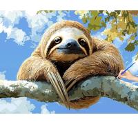 Animal Paint by Numbers for Adults Sloth Painting by Numbers for Adults Beginners DIY Oil Painting Acrylic Paints Kits with 3 Brushes Without Frame, Christmas Decorations Gifts for Women 80x60cm R-64