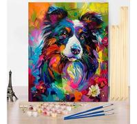 Animal Paint by Numbers for Adults with Frame, Paint by Numbers Dog Pattern Design, Color Acrylic Oil Painting Kits with 3 Brushes DIY Hobbies for Adults Women, Room Decor, 8x12inch/20x30cm -j250306