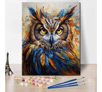 Animal Paint by Numbers Kit for Adults Colorful Portrait of a Beautiful Owl with Bright Orange Eyes and Feathers Paint by Number, Art Crafts DIY Oil Painting, 16x20 Inch